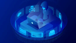 Isometric vector Internet hacker attack and personal data security concept. Computer security technology. E-mail spam viruses bank account hacking. Hacker working on a code. Internet crime concept.