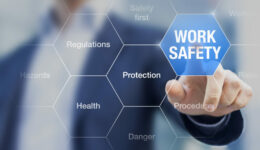 Businessman presenting work safety concept, hazards, protections, health and regulations