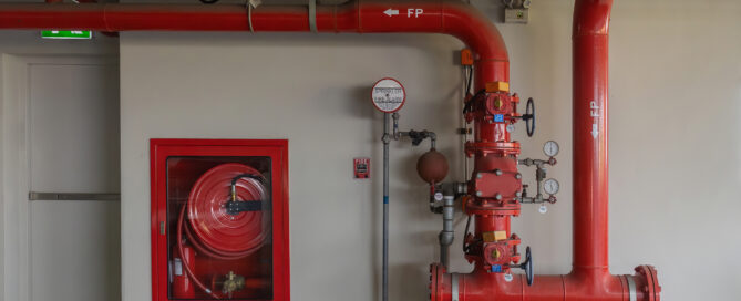 Room Fire suppression system installation with a alarm check valve. Fire suppression system and fire equipment Room.